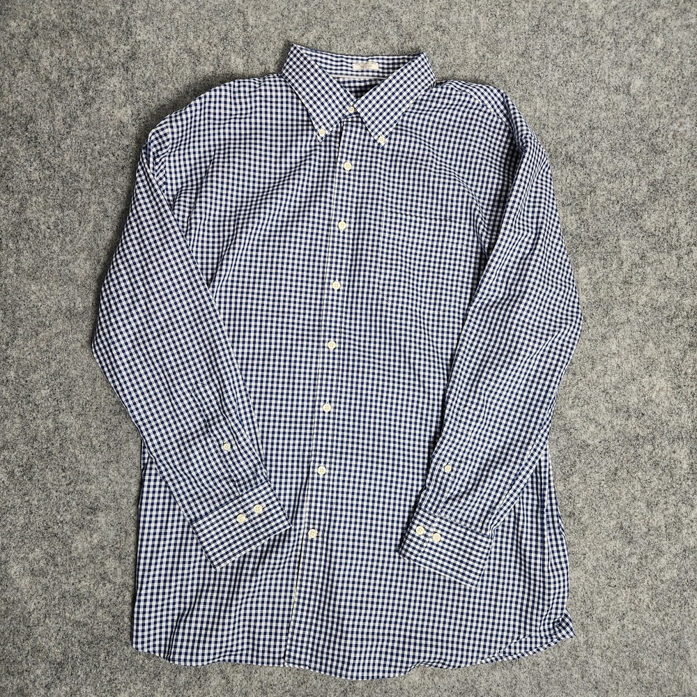 Peter Millar Nanoluxe Button Shirt Men 2XL Blue White‎ Check Plaid Back Pleated